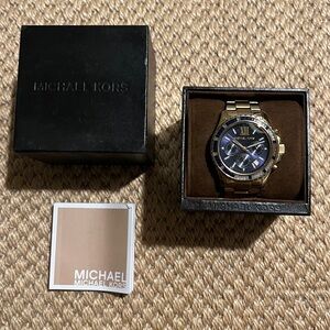 Michael Kors Blair Blue Crystal Chronograph Watch Gold Tone MK w/ Box